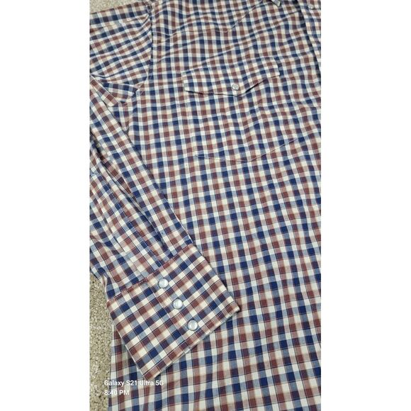 Wrangler Shirt Mens XXL Red Blue Plaid Western Pearl Snap Long Sleeve Cowboy - Picture 2 of 9